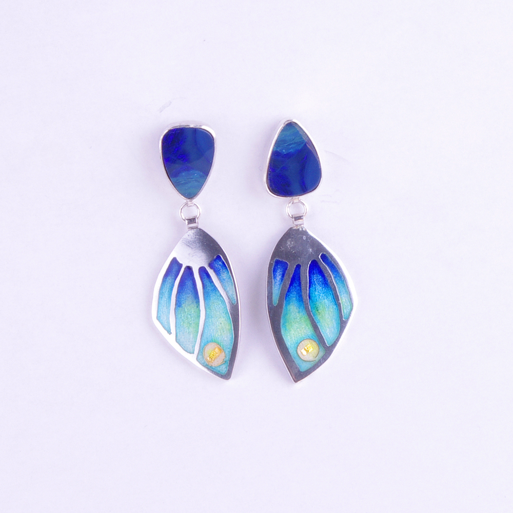 Opal and enamel earrings