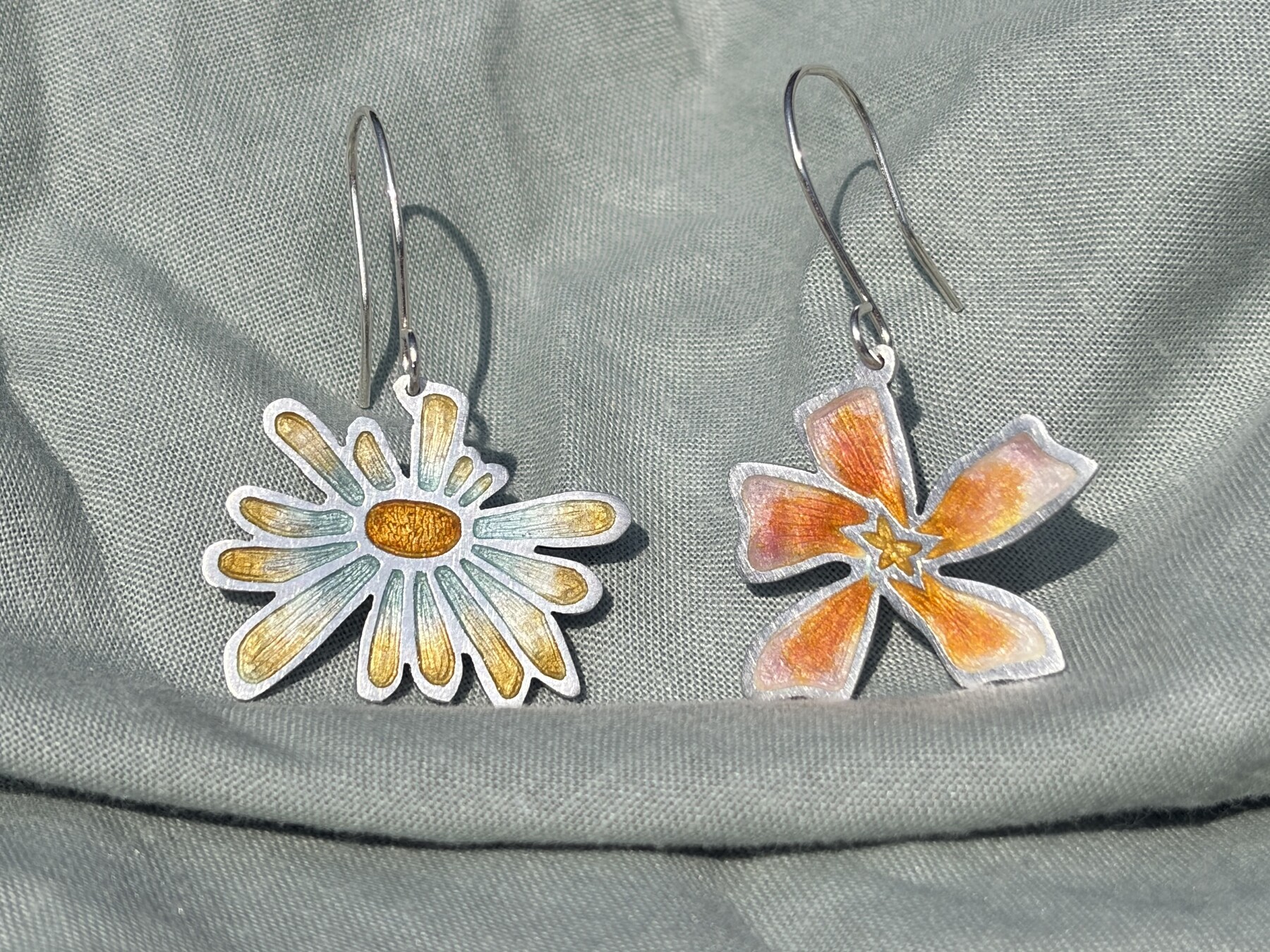 Champelevé flower earrings