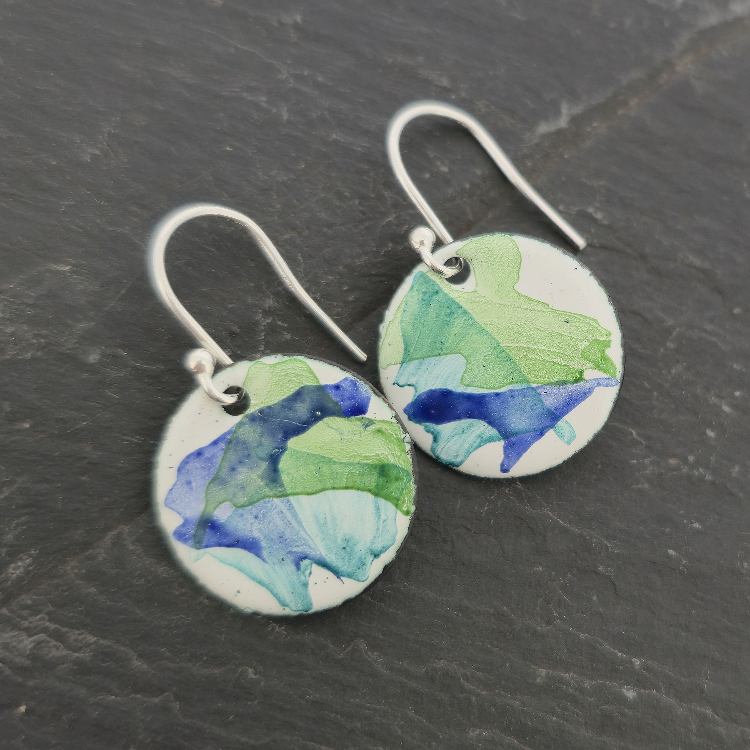 Abstract Colour dark round drop earrings