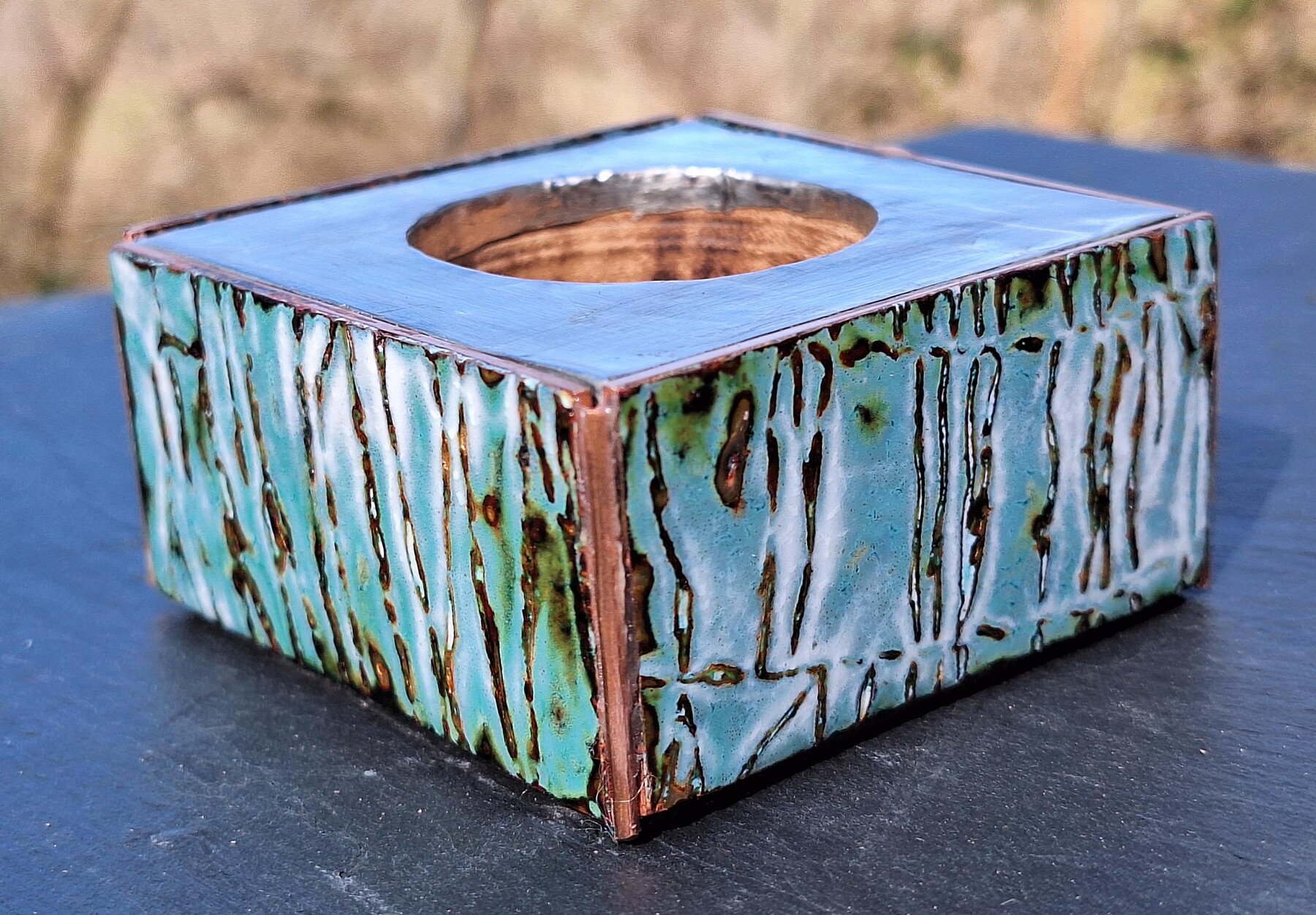 Copper enamel candle