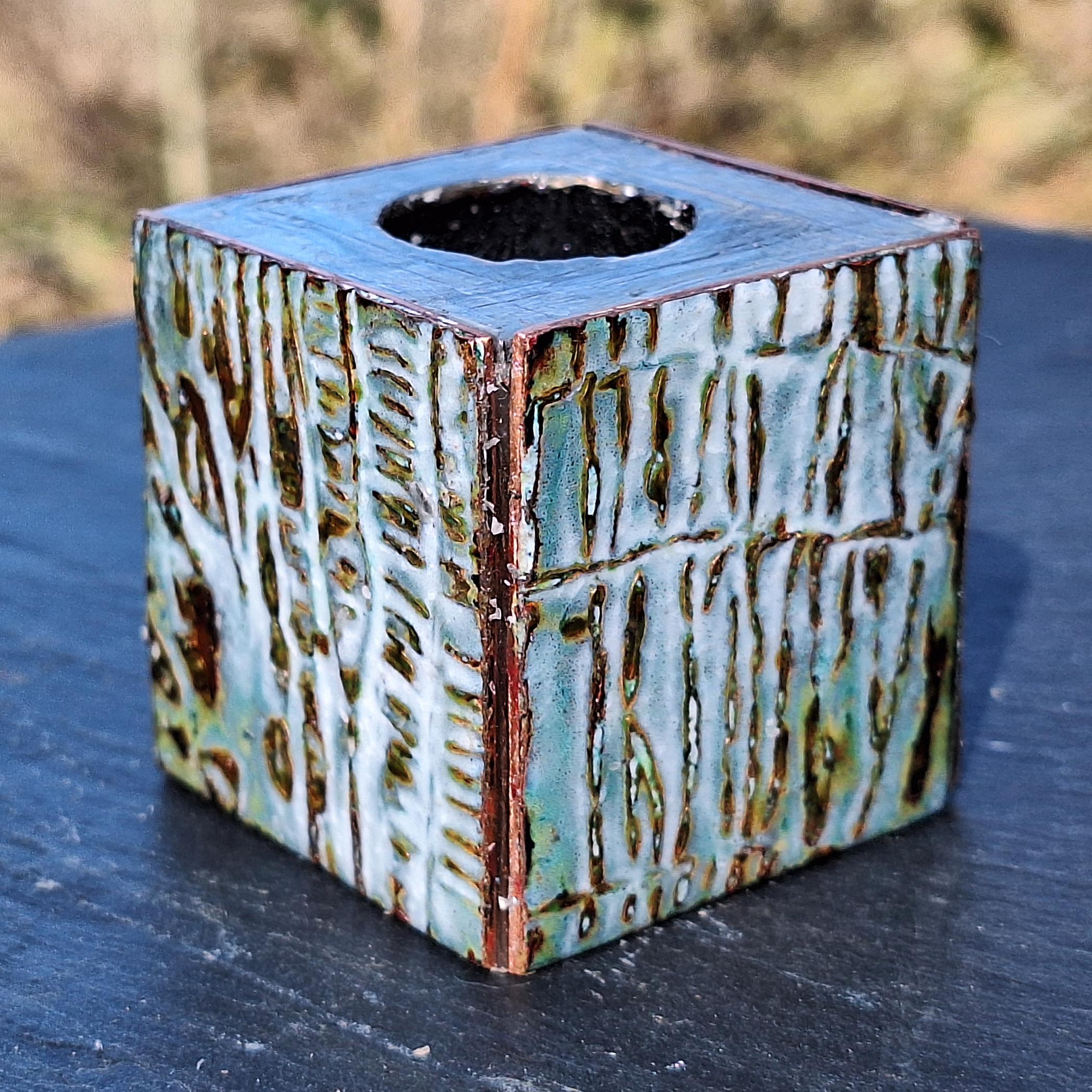 Copper enamel candle